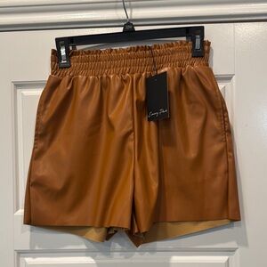 Emory Park Leather Look Camel Brown Shorts with Pockets